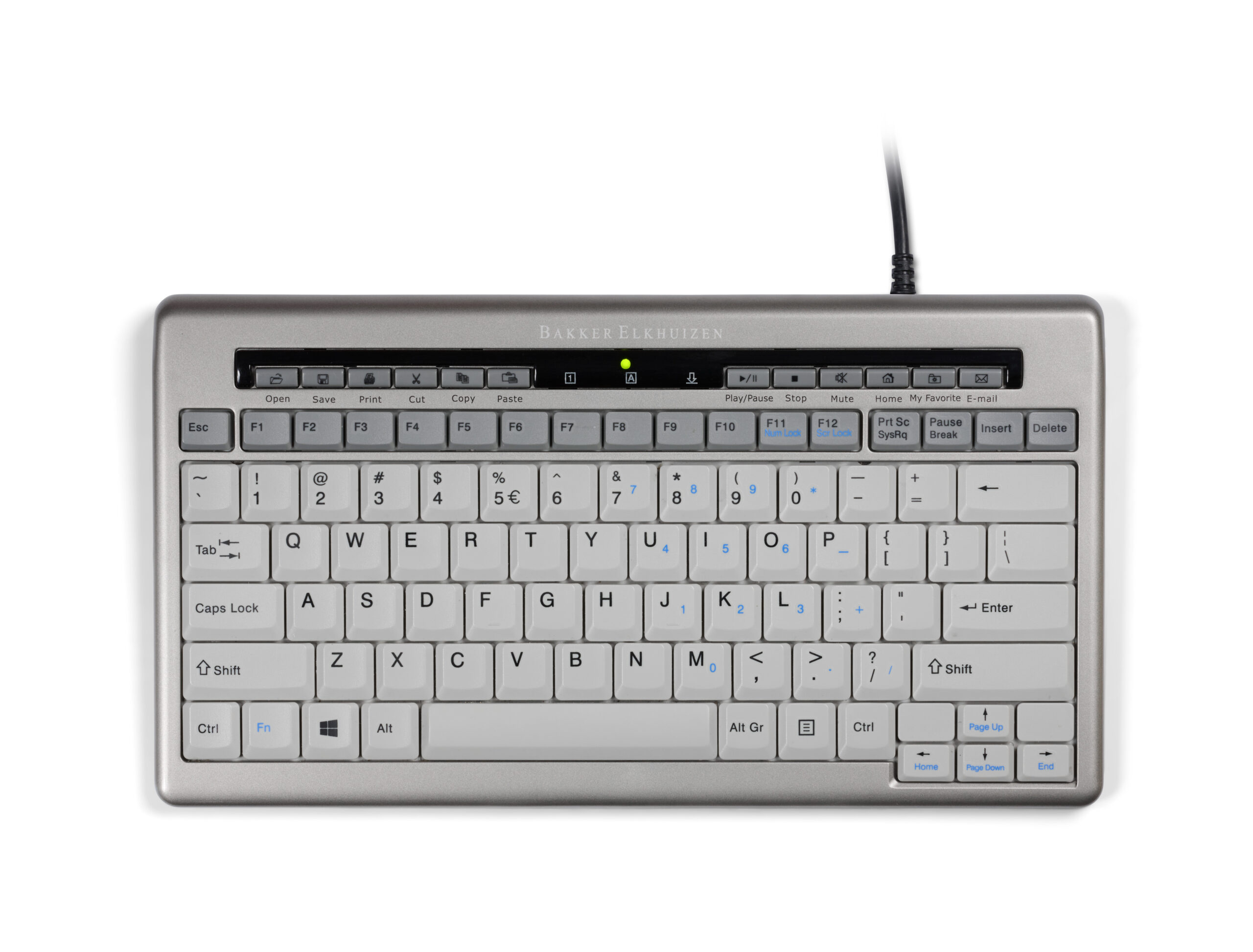 Compact ergonomisch toetsenbord S-board 840 van Bakker Elkhuizen met USB-aansluiting en wit design