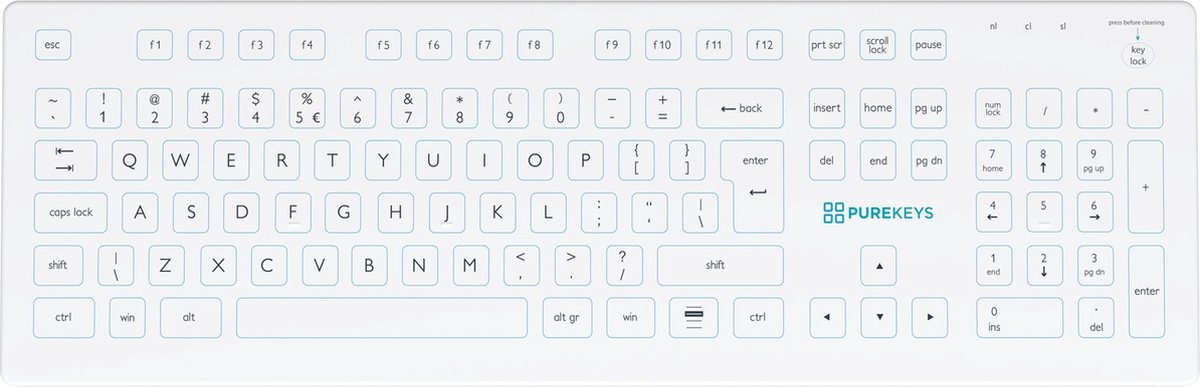 Bovenaanzicht - Purekeys full size draadloos medisch toetsenbord wit