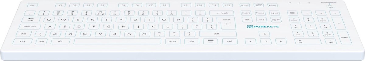 Zijaanzicht - Purekeys full size draadloos medisch toetsenbord wit
