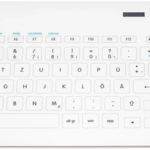 Cleankeys CK6 glazen hygi&euml;nisch toetsenbord &ndash; bovenaanzicht met touchpad en numeriek gedeelte
